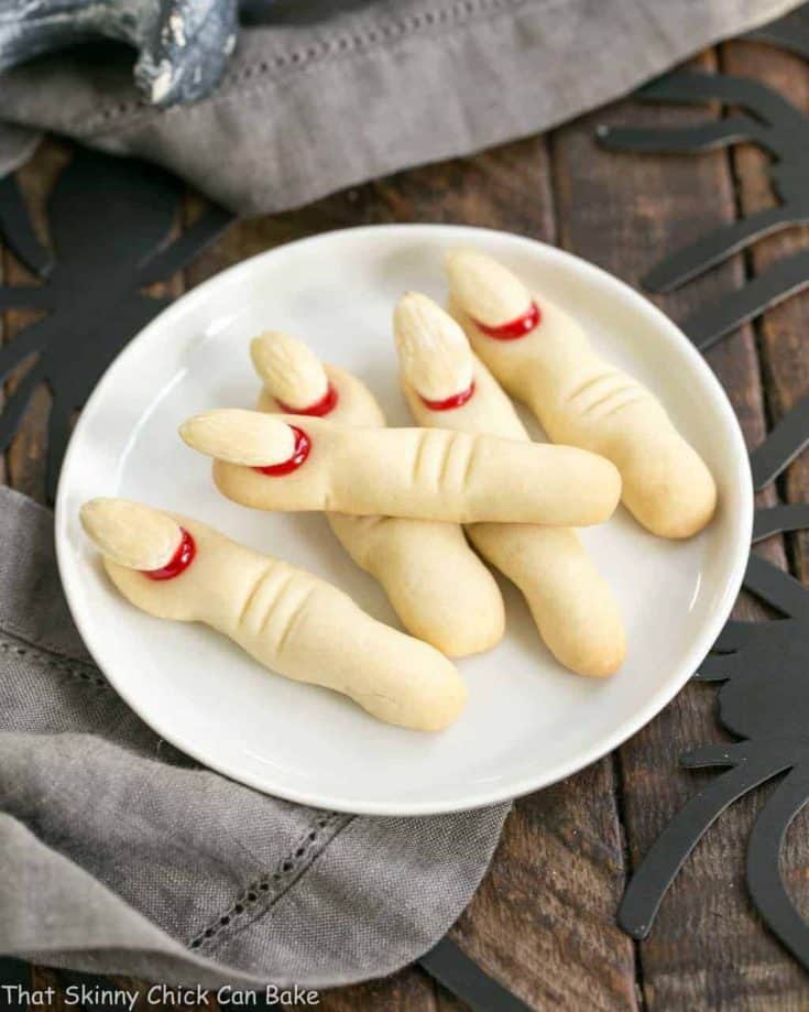 Witches Fingers Cookies on a round white plate